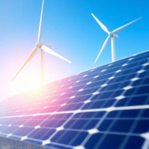 Imagen de la animaci贸n explicativa sobre 'Energ铆as Renovables', mostrando un panel solar y un aerogenerador en movimiento.