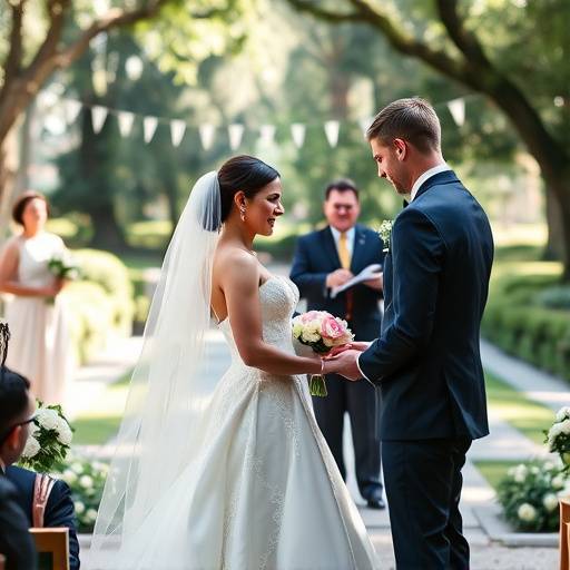 Imagen de la filmaci贸n de una boda en los Jardines del Retiro, mostrando a los novios durante la ceremonia.