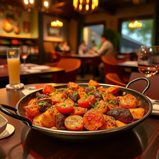 Imagen del anuncio promocional de 'Restaurante El Jard铆n Secreto', mostrando un plato de paella y un ambiente acogedor.
